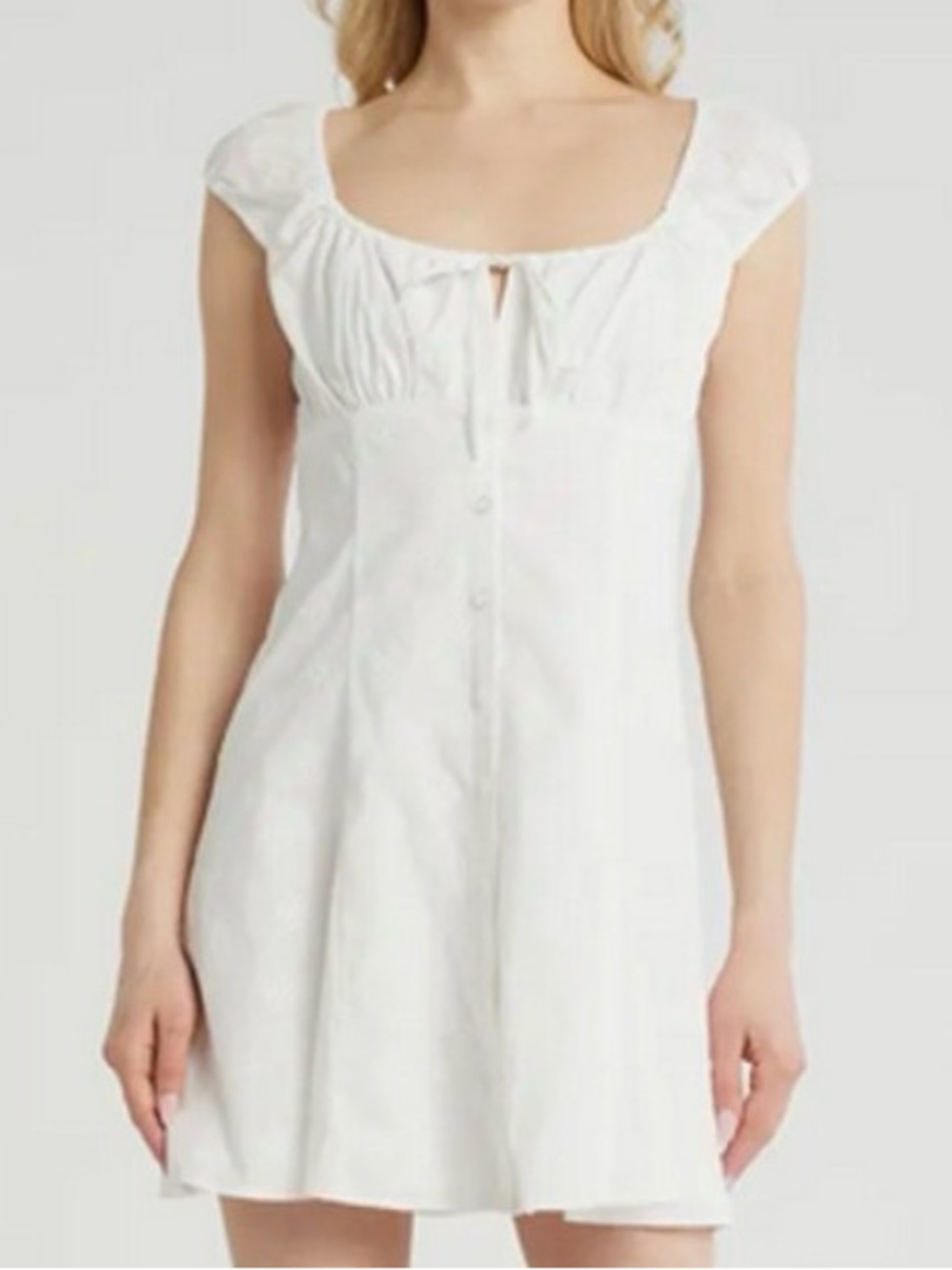 WAYF White Cotton Eyelet Scoop Neck Cap Sleeve Button Up Summer Dress -Sz L, NWT